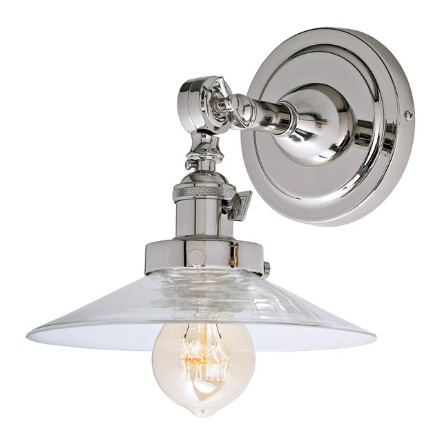 JVI Designs Soho Ashbury Polished Nickel 1-Light Swivel Wall Sconce With Cone-Shaped Clear Glass Shade