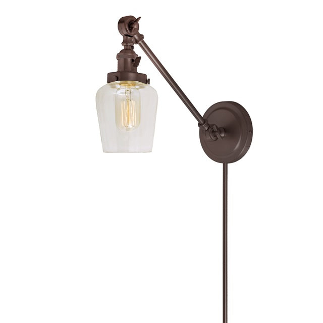 JVI Designs Soho Liberty Oil Rubbed Bronze 1-Light Double Swivel Wall Sconce With Bell-Shaped Glass Shade