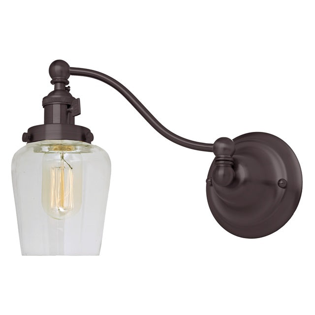 JVI Designs Soho Liberty Oil Rubbed Bronze 1-Light Half Swing Wall Sconce With Bell-Shaped Clear Glass Shade
