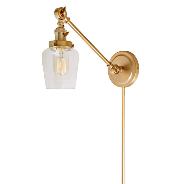 JVI Designs Soho Liberty Satin Brass 1-Light Double Swivel Wall Sconce With Bell-Shaped Glass Shade