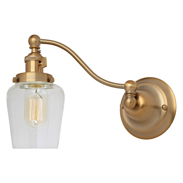 JVI Designs Soho Liberty Satin Brass 1-Light Half Swing Wall Sconce With Bell-Shaped Clear Glass Shade