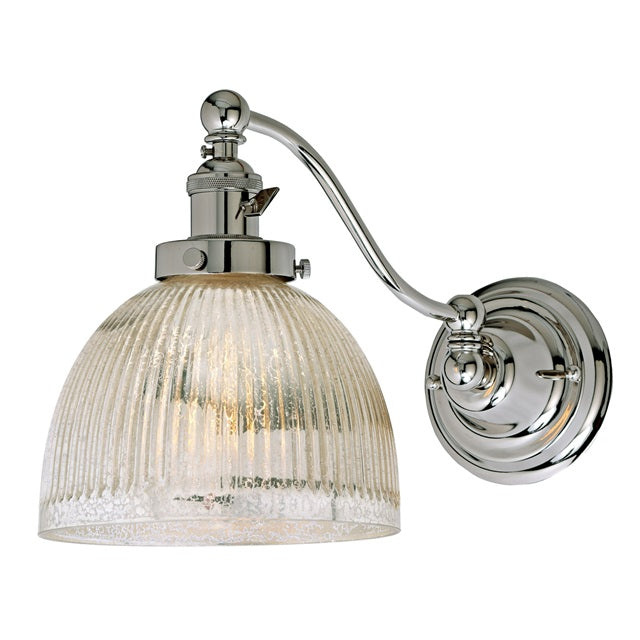 JVI Designs Soho Madison Polished Nickel 1-Light Half Swing Wall Sconce With Bell-Shaped Mercury Glass Shade