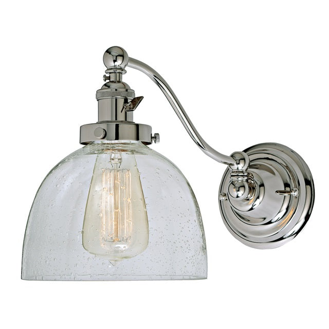 JVI Designs Soho Madison Polished Nickel 1-Light Half Swing Wall Sconce With Bell-Shaped Seedy Glass Shade