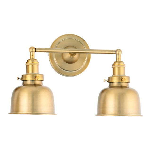 JVI Designs Soho Satin Brass 2-Light Wall Sconce With Bell-Shaped Metal Shade