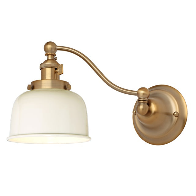 JVI Designs Soho Satin Brass & Ivory 1-Light Half Swivel Wall Sconce With Bell-Shaped Metal Shade