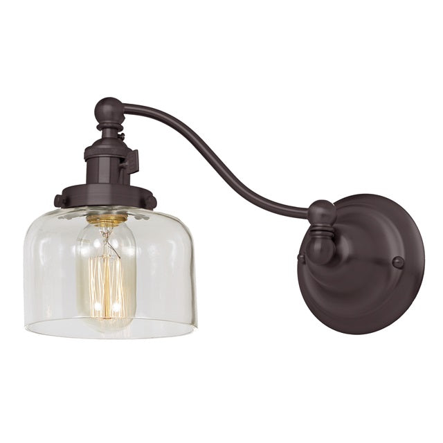 JVI Designs Soho Shyra Oil Rubbed Bronze 1-Light Half Swing Wall Sconce With Bell-Shaped Clear Glass Shade