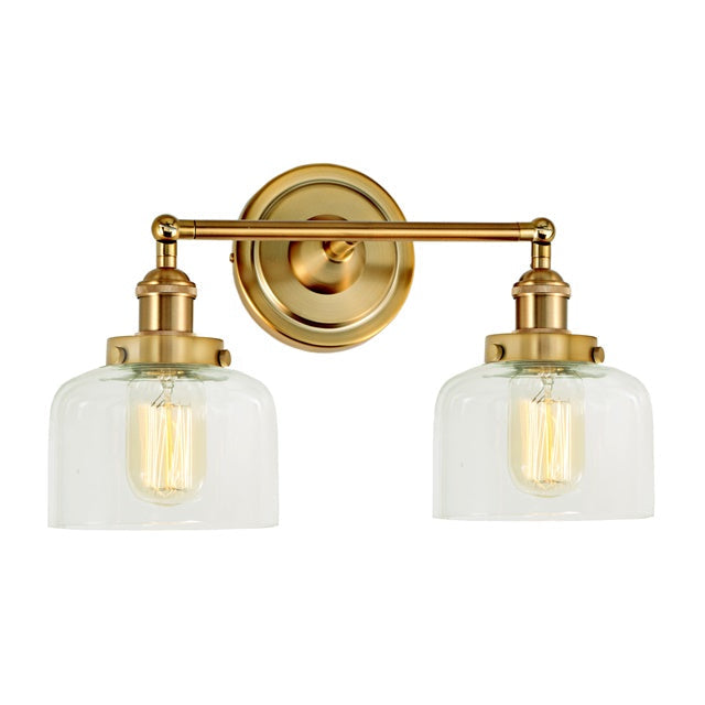 JVI Designs Soho Shyra Satin Brass 2-Light Wall Sconce With Bell-Shaped Clear Glass Shade