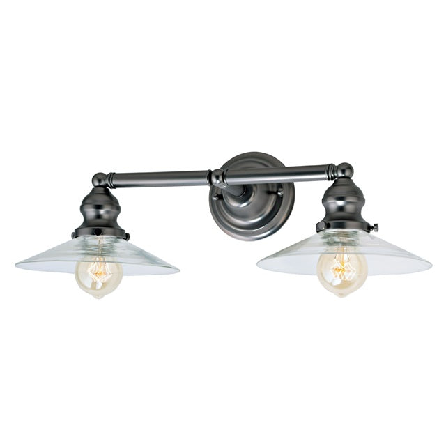 JVI Designs Union Square Ashbury Gun Metal 2-Light Industrial Wall Sconce With Cone-Shaped Glass Shade