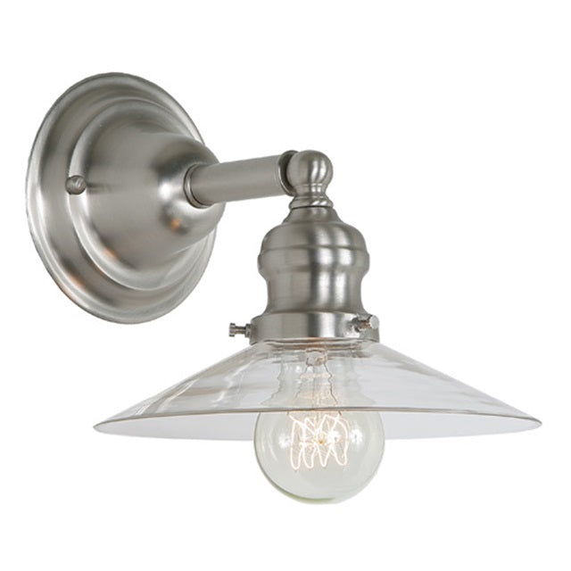 JVI Designs Union Square Ashbury Satin Nickel 1-Light Wall Sconce With Cone-Shaped Clear Glass Shade