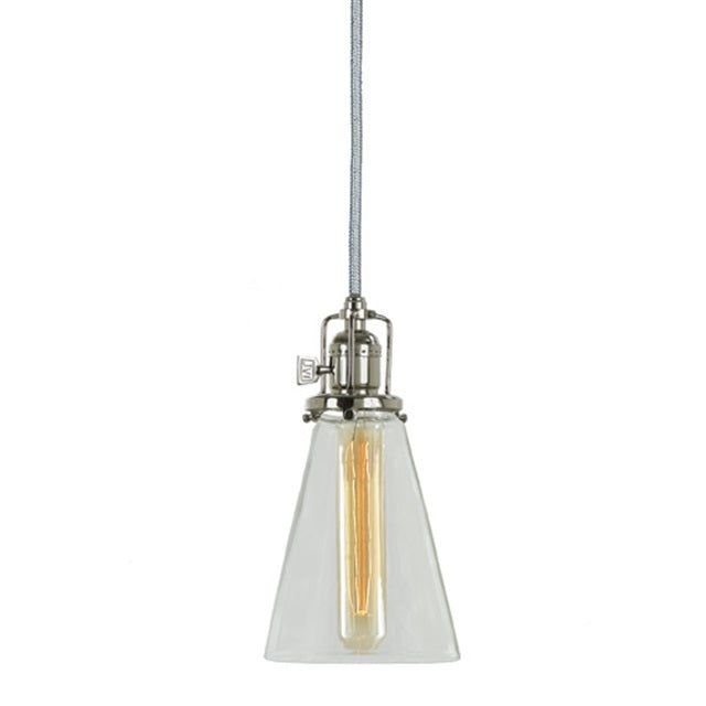 JVI Designs Union Square Barclay Polished Nickel 1-Light Hanging Pendant Lighting With Cone-Shaped Clear Glass Shade