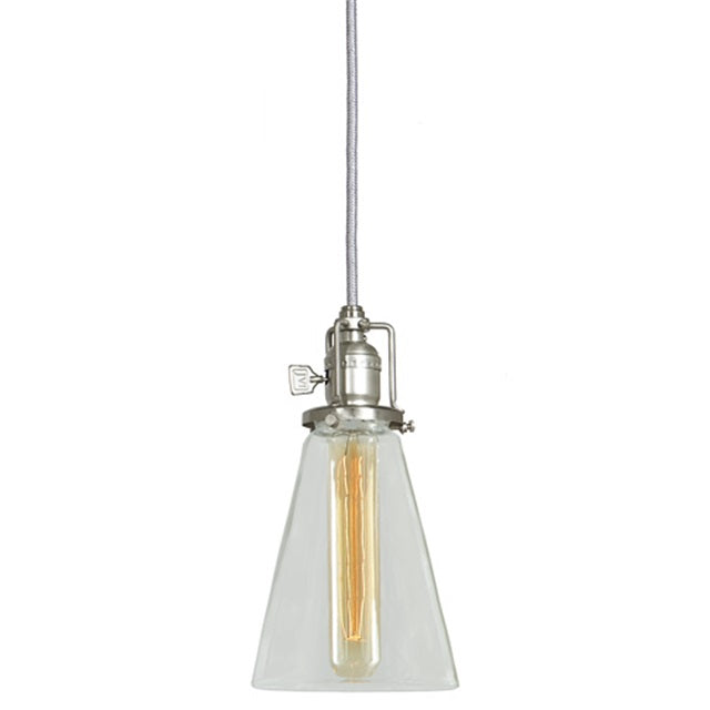 JVI Designs Union Square Barclay Satin Nickel 1-Light Hanging Pendant Lighting With Cone-Shaped Clear Glass Shade