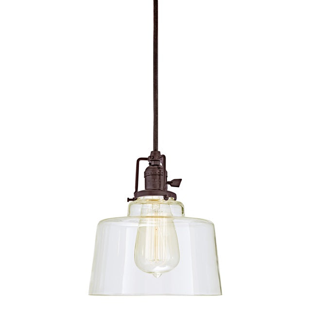 JVI Designs Union Square Buffy Oil Rubbed Bronze 1-Light Hanging Pendant Lighting With Bowl-Shaped Clear Glass Shade