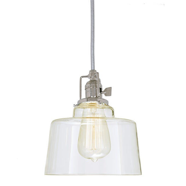 JVI Designs Union Square Buffy Polished Nickel 1-Light Hanging Pendant Lighting With Bowl-Shaped Clear Glass Shade