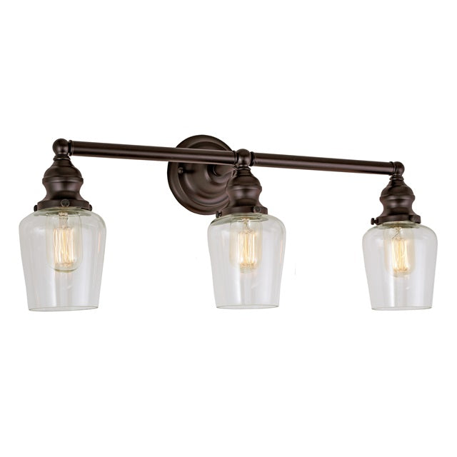 JVI Designs Union Square Liberty Oil Rubbed Bronze 3-Light Wall Sconce With Bell-Shaped Clear Mercury Glass Shade