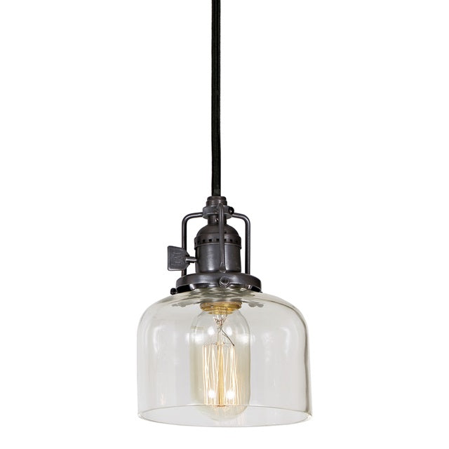 JVI Designs Union Square Shyra Gun Metal 1-Light Hanging Pendant Lighting With Bell-Shaped Clear Glass Shade