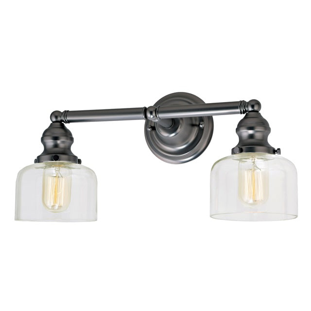 JVI Designs Union Square Shyra Gun Metal 2-Light Industrial Wall Sconce With Bell-Shaped Glass Shade
