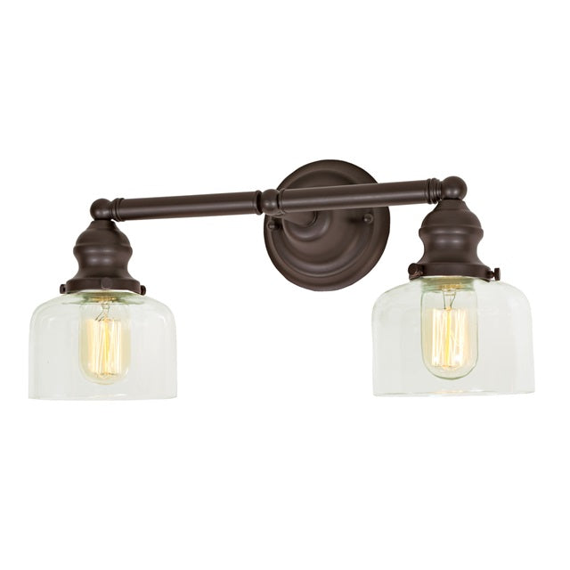 JVI Designs Union Square Shyra Oil Rubbed Bronze 2-Light Industrial Wall Sconce With Bell-Shaped Glass Shade