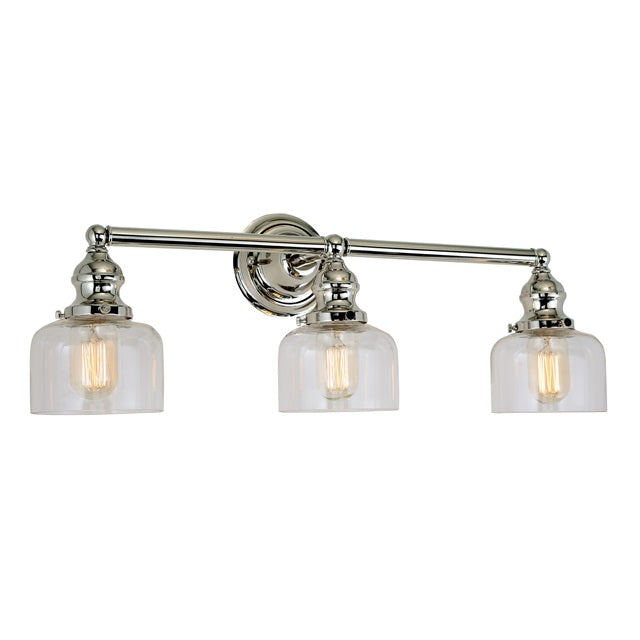 JVI Designs Union Square Shyra Polished Nickel 3-Light Wall Sconce With Bell-Shaped Clear Glass Shade