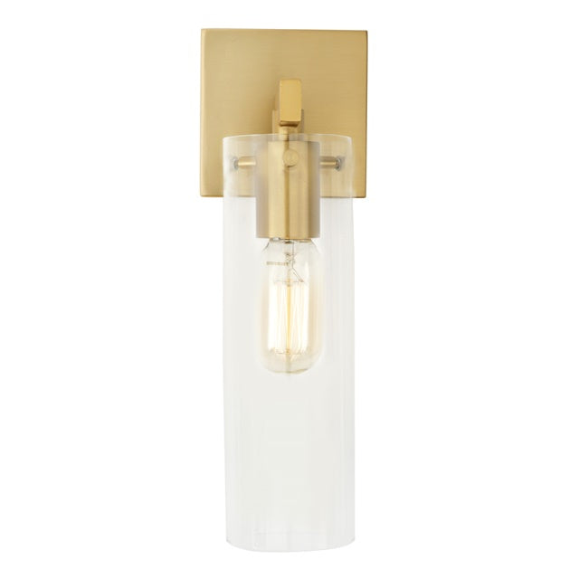 JVI Designs Warick Satin Brass 1-Light Wall Sconce With Cylindrical Clear Glass Shade