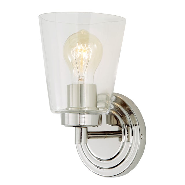 JVI Designs Wilshire Polished Nickel 1-Light Wall Sconce With Coned-Shape Clear Glass Shade