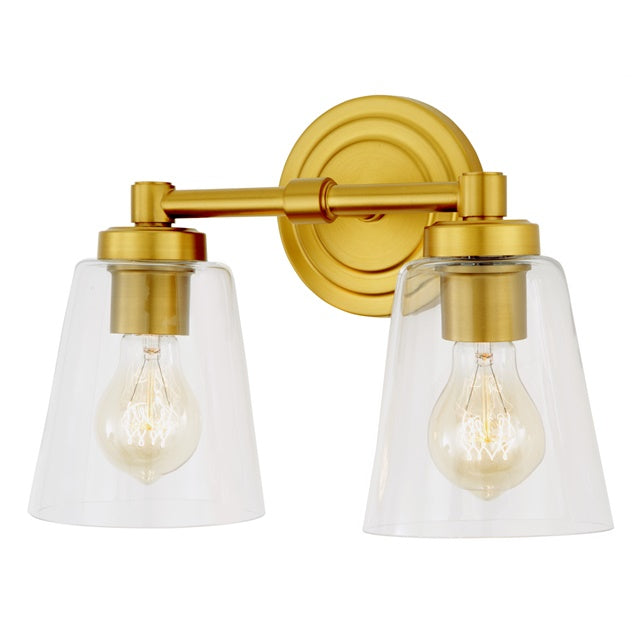 JVI Designs Wilshire Satin Brass 2-Light Wall Sconce With Coned-Shape Clear Glass Shade