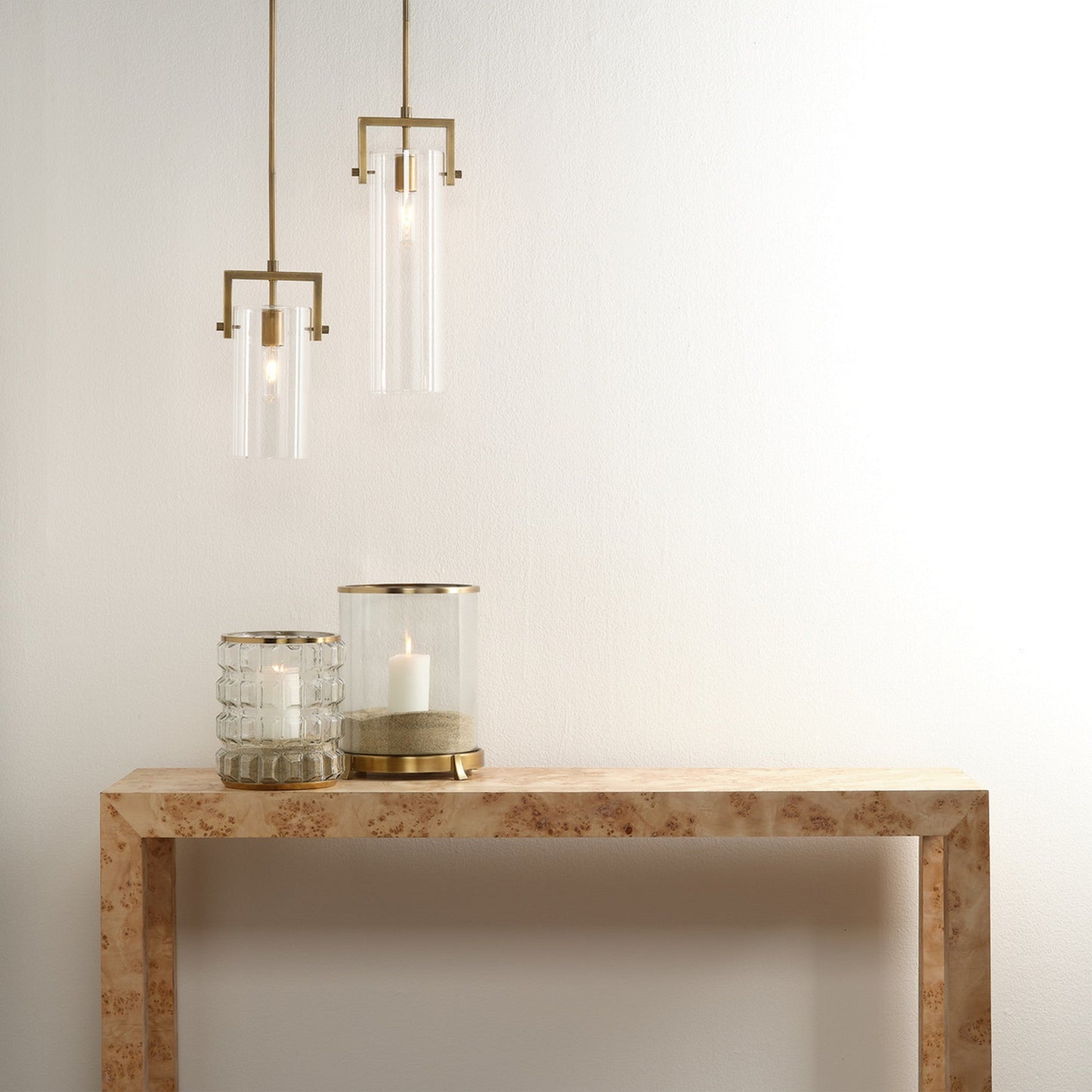 Jamie Young Cambrai 6" x 11" 1-Light Antique Brass Pendant Light With Cylinder Clear Glass Shade