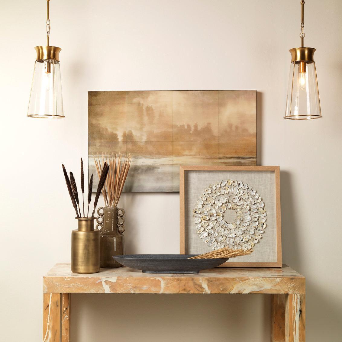 Jamie Young Nara 8" 1-Light Antique Brass Pendant Light With Clear Glass Tapered Shade