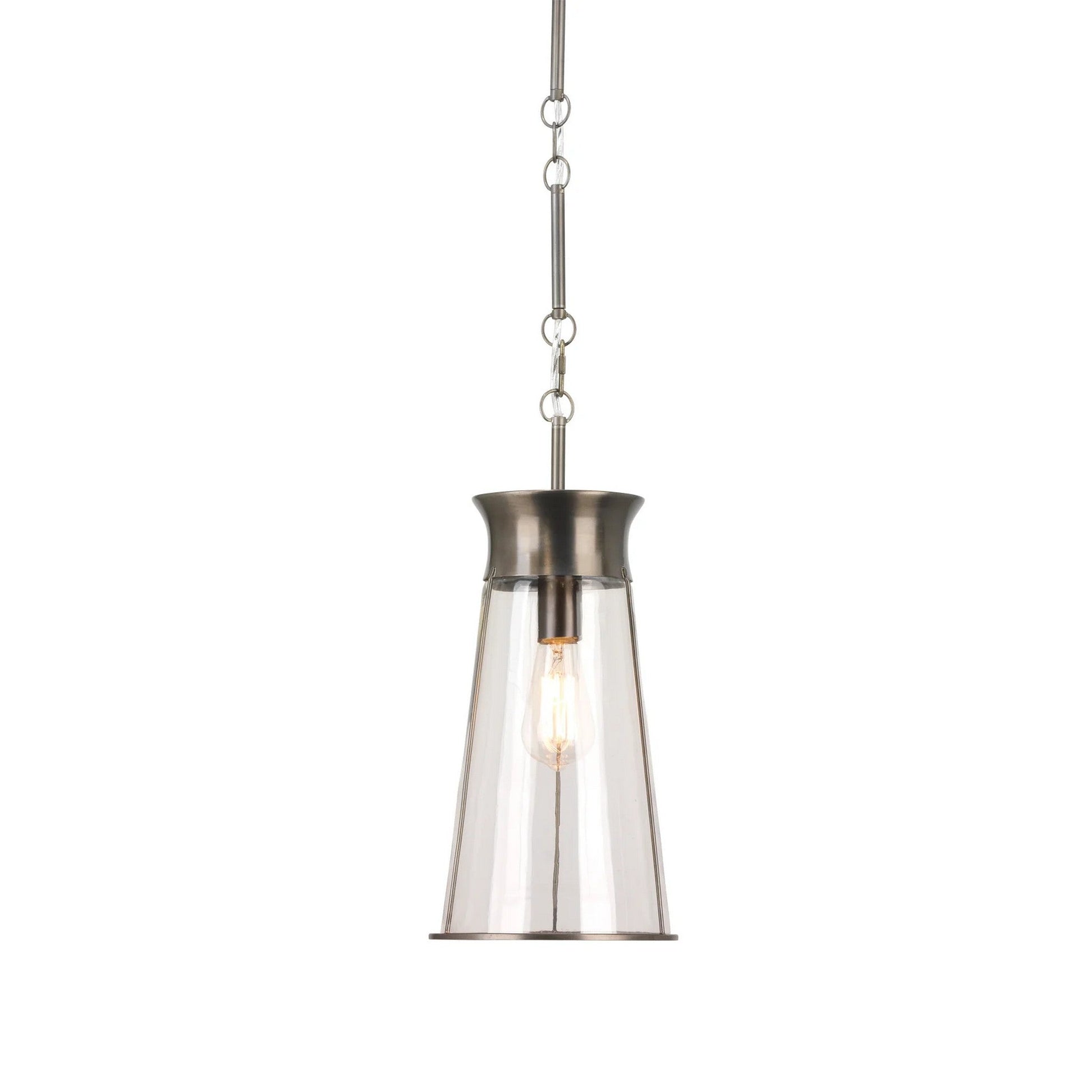 Jamie Young Nara 8" 1-Light Gun Metal Pendant Light With Clear Glass Tapered Shade