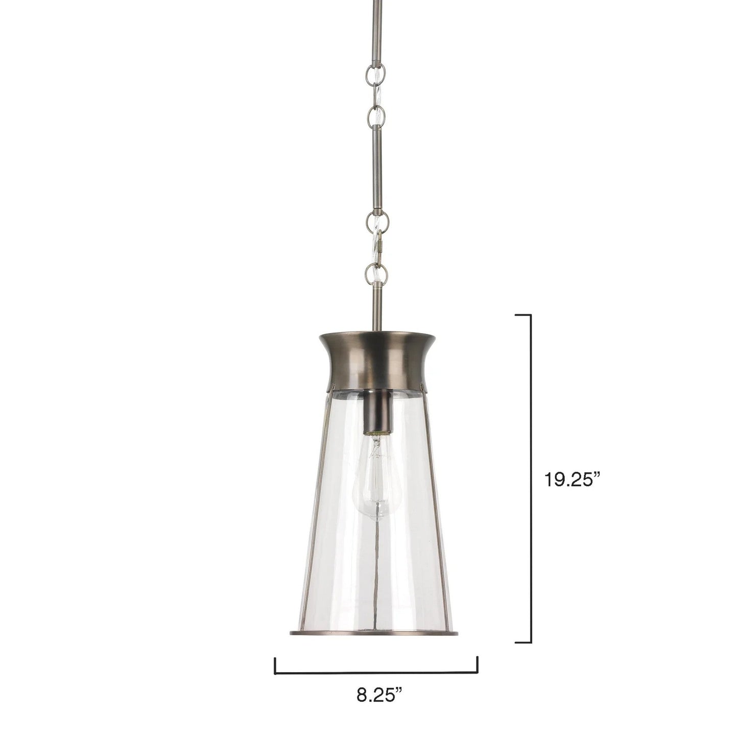 Jamie Young Nara 8" 1-Light Gun Metal Pendant Light With Clear Glass Tapered Shade