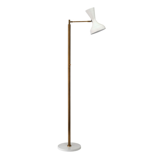 Jamie Young Pisa 25" x 65" 2-Light White and Antique Brass Swing-Arm Floor Lamp With Hourglass-Shaped Hood