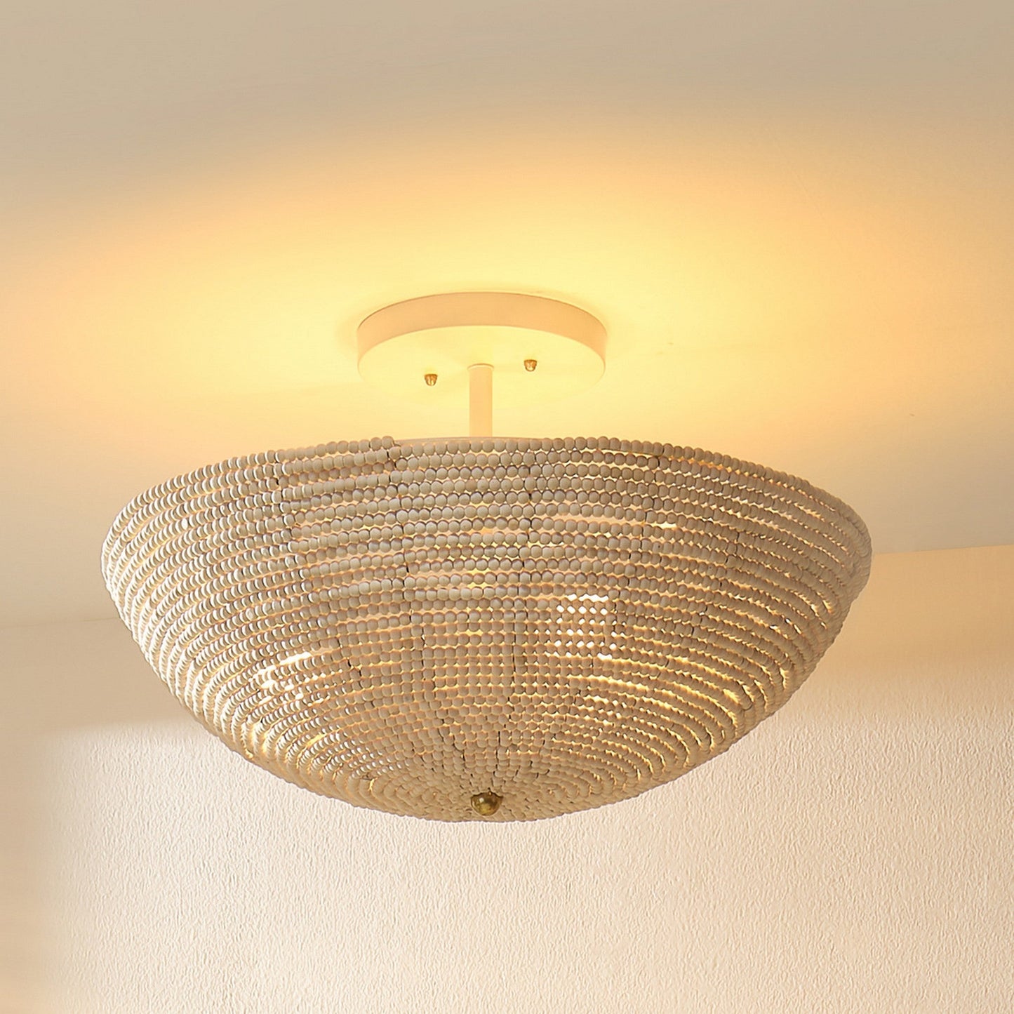 Jamie Young Tsunami 24" 3-Light Natural Wood Semi-Flush Mount Light With Handcrafted Beaded Shade