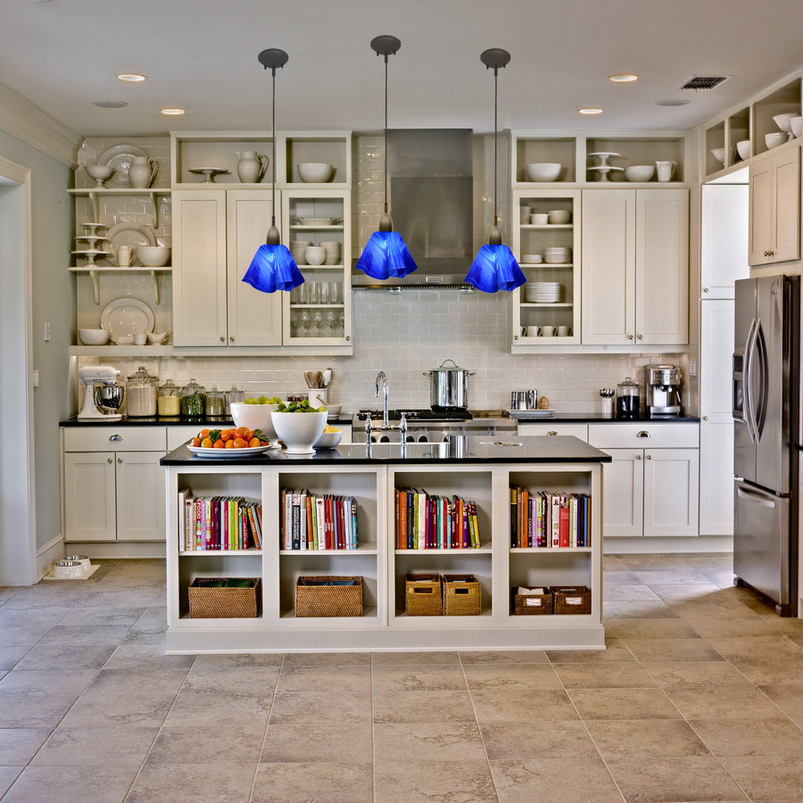 Jezebel Gallery Lily Radiance 11" x 7" Large Cobalt Blue Pendant Light With Black Hardware