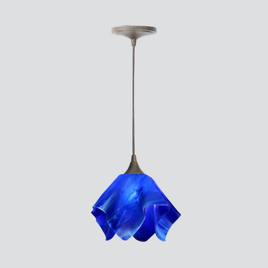 Jezebel Gallery Radiance 9" x 7" Small Cobalt Blue Flame Pendant Light With Brown Hardware