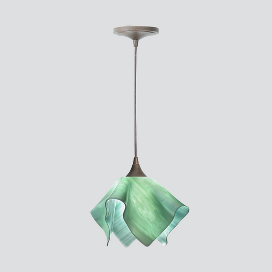 Jezebel Gallery Radiance 9" x 7" Small Seafoam Green Flame Pendant Light With Brown Hardware
