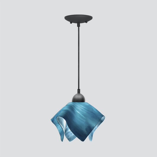 Jezebel Gallery Radiance 9" x 7" Small Sky Blue Flame Pendant Light With Black Hardware