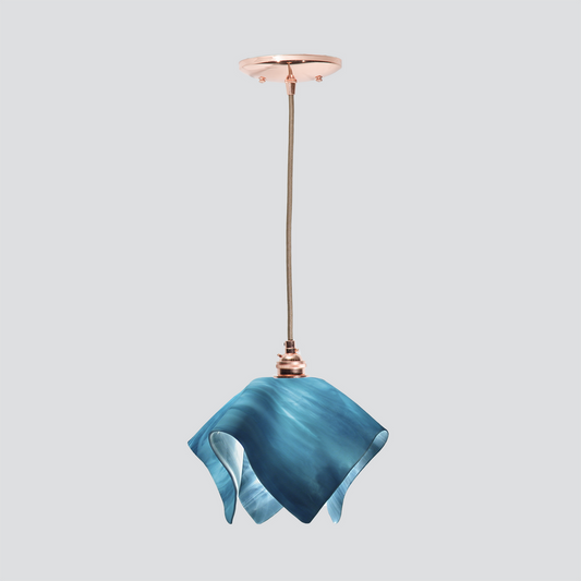 Jezebel Gallery Radiance Small 9" x 7" Sky Blue Flame Pendant Light With Copper Hardware