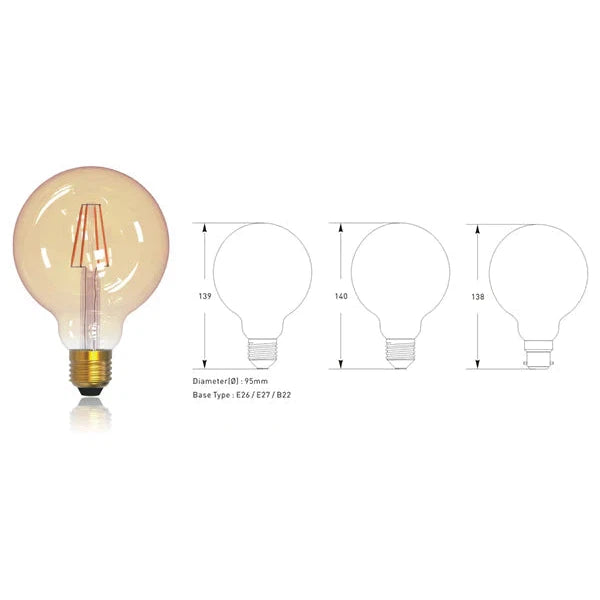 Lifegard Lighting G125 E26/E27 4W Standard Hand Crafted Smooth Glass 2200K LED