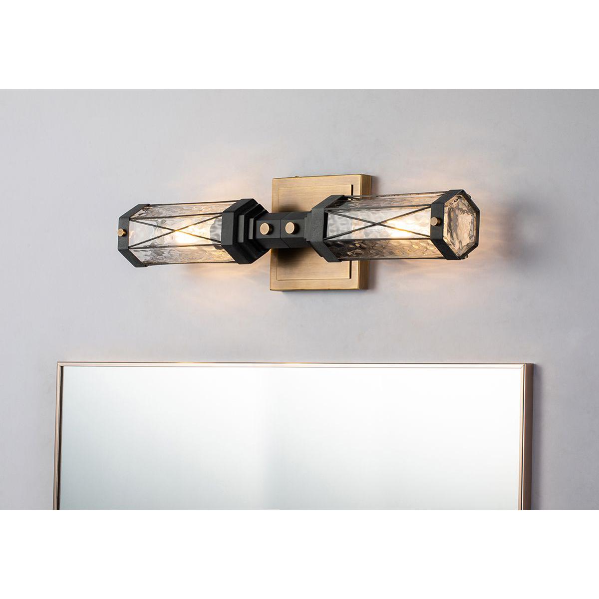 Lucas & McKearn Abbey 2-Light Aged Brass & Black Wall Light With Cylinder Shape Water Glass Shade