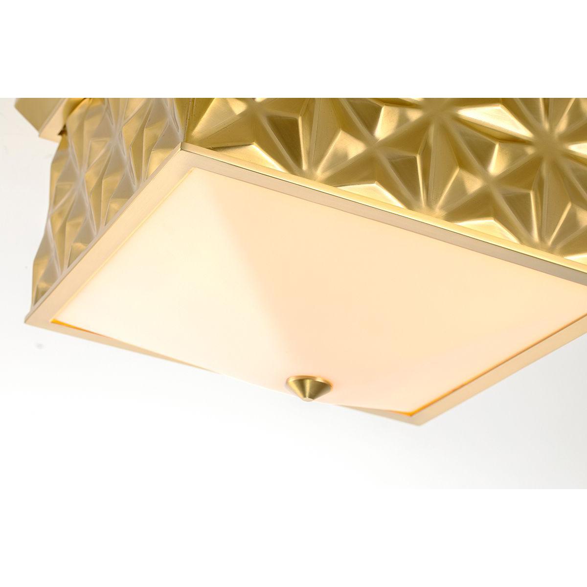 Lucas & McKearn Alpha 15" Square Aged Brass Flush Mount Lighting With Creamy White Glass Shade