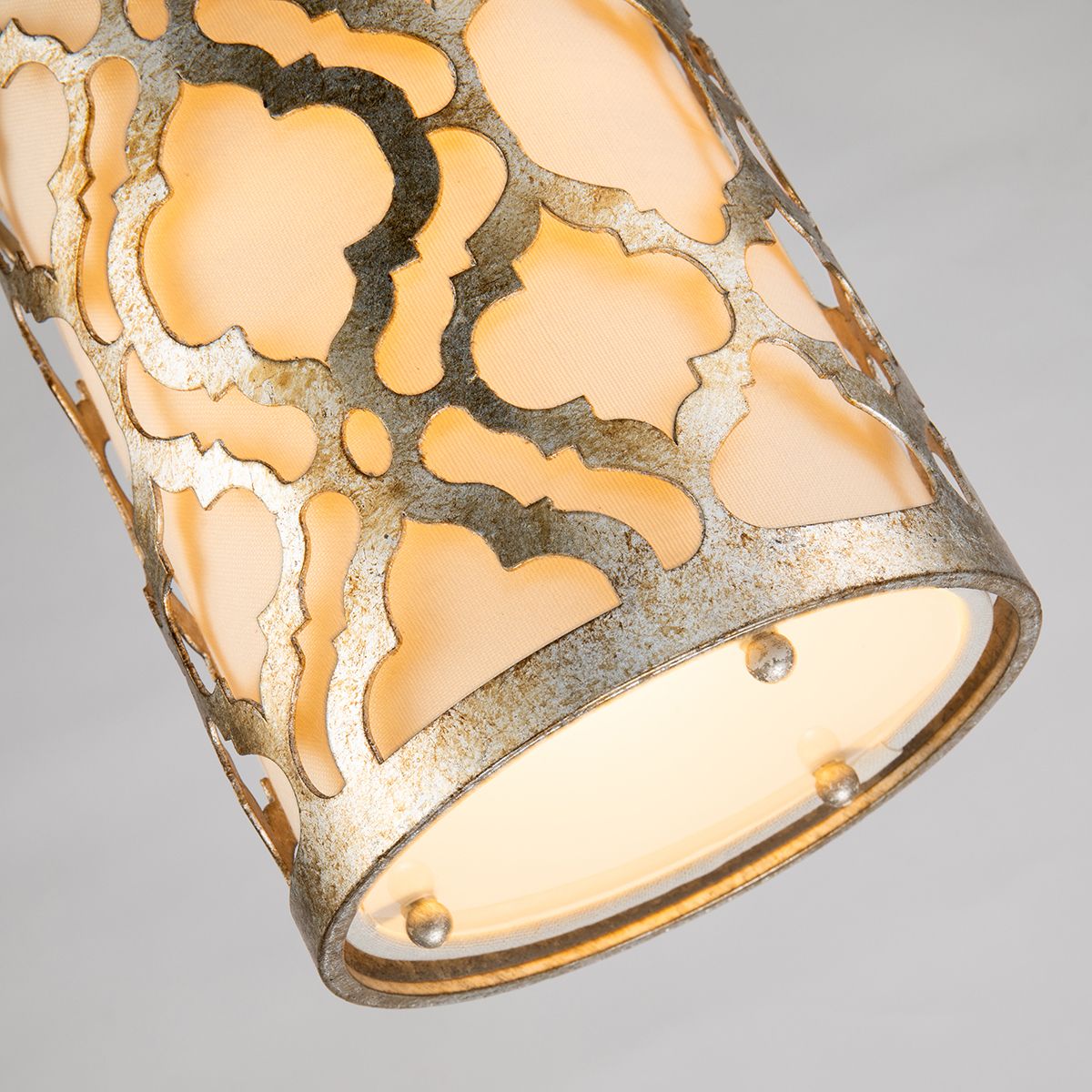 Lucas & McKearn Arabella 1-Light Distressed Silver Mini Pendant With Cream Linen Fabric Shade And Glass Diffuser