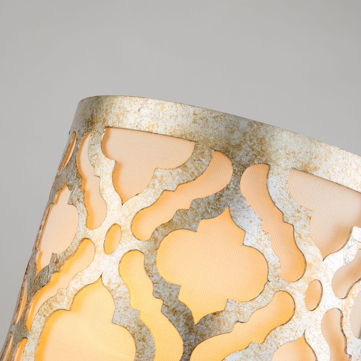 Lucas & McKearn Arabella 1-Light Distressed Silver Wall Light With Cream Linen Fabric Shade And Glass Diffuser