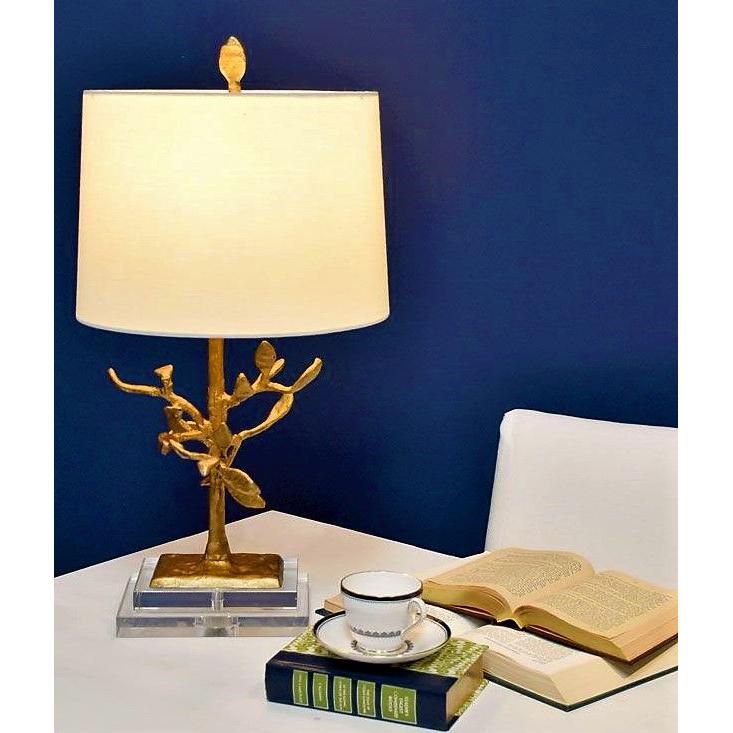 Lucas & McKearn Audubon Park 28" Gold Buffet Table Lamp With Cream Fabric Drum Shade and Gold Metal Tree On Crystal Base