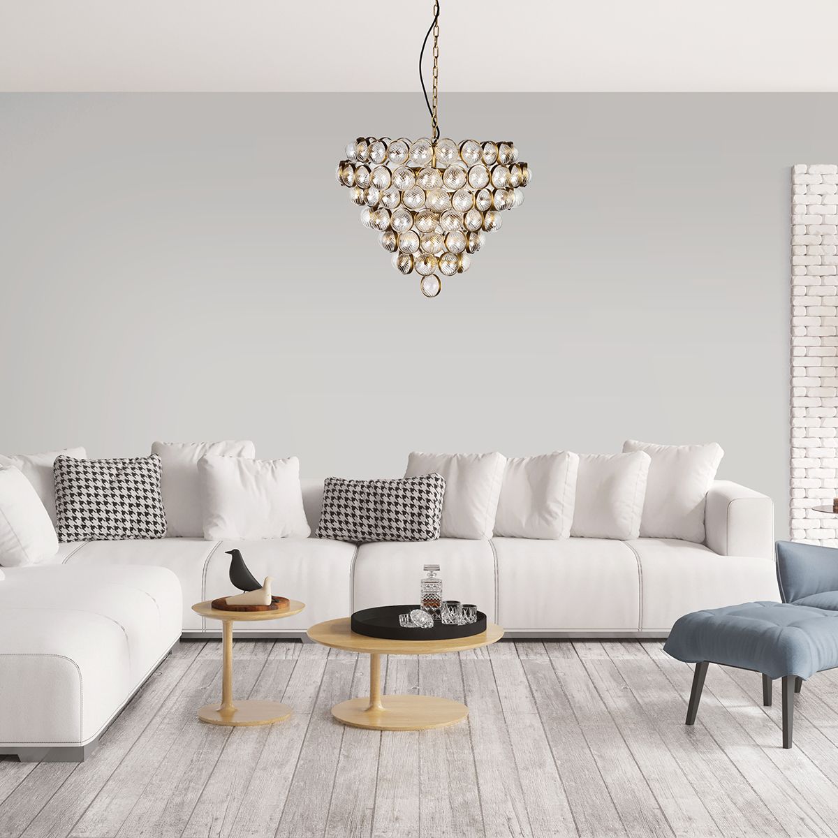 Lucas & McKearn Bouquet 8-Light Aged Brass Chandelier With Etched Glass Ball Shade