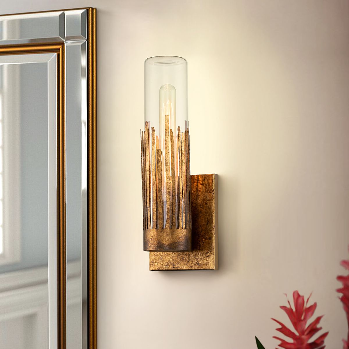 Lucas & McKearn Julia 1-Light Gold Leaf Wall Sconce With Glass Candle Cover
