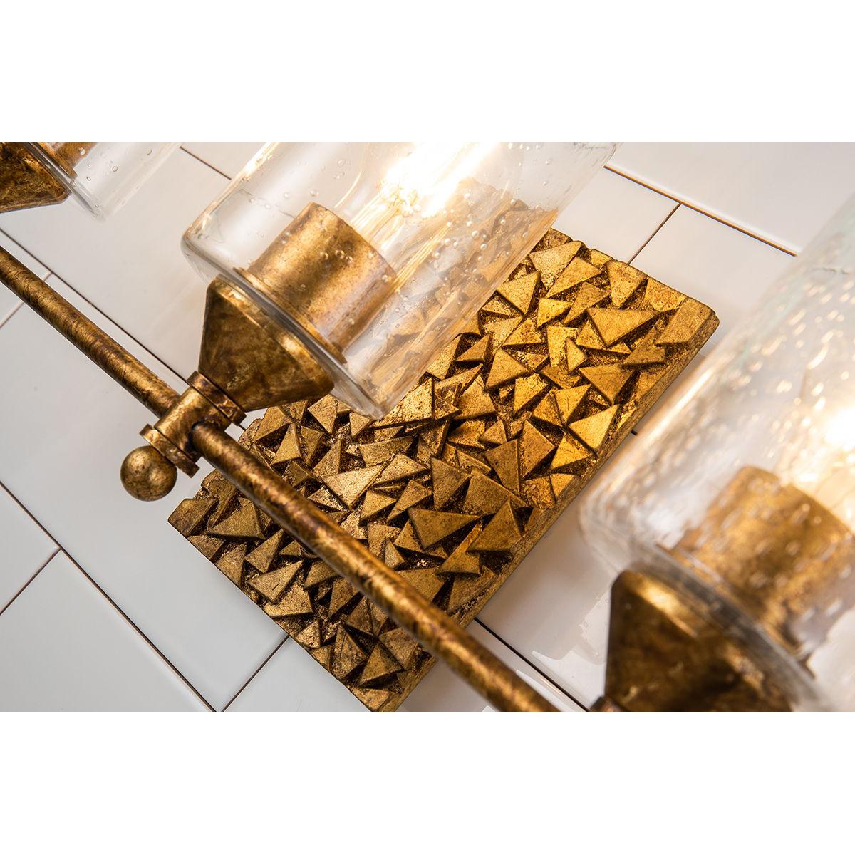 Lucas & McKearn Mosaic 3-Light Antique Gold Wall Light With Cylinder Glass Shade