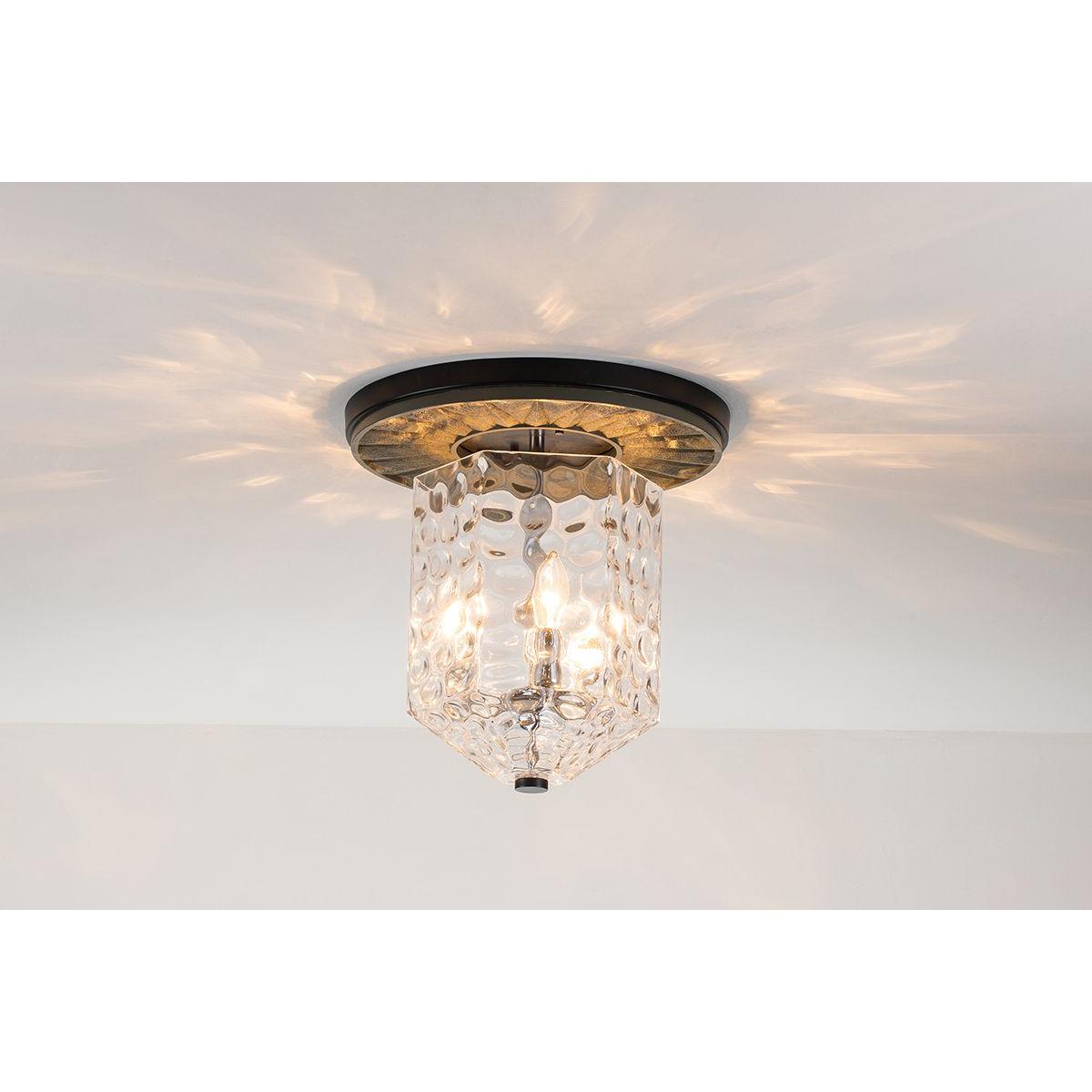 Lucas & McKearn Navarre 14" Metal Black Flush Mount Lighting With Water Glass Cylindrical Dome Shade