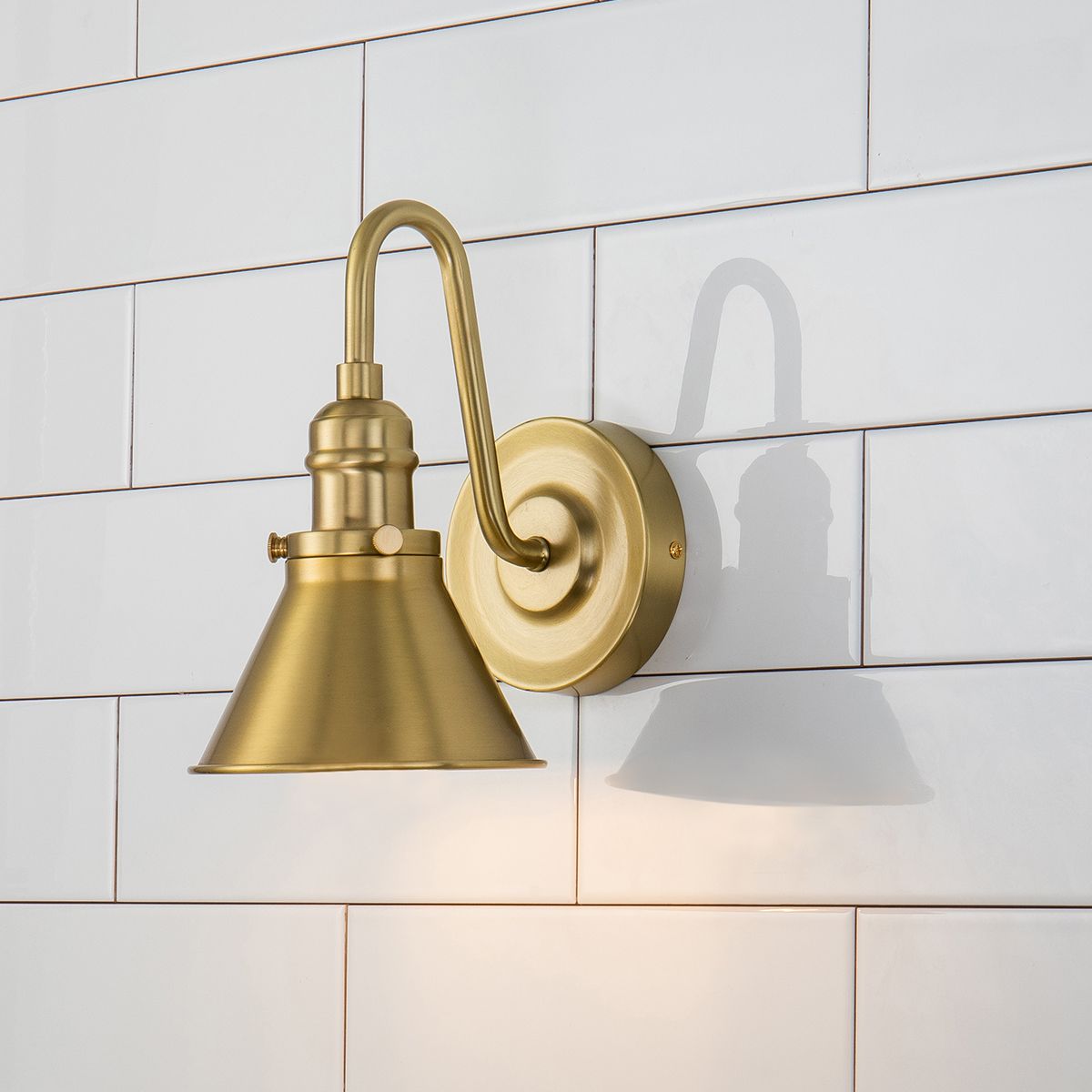 Lucas & McKearn Provence 1-Light Aged Brass Wall Light With Cone-Shaped Metal Shade