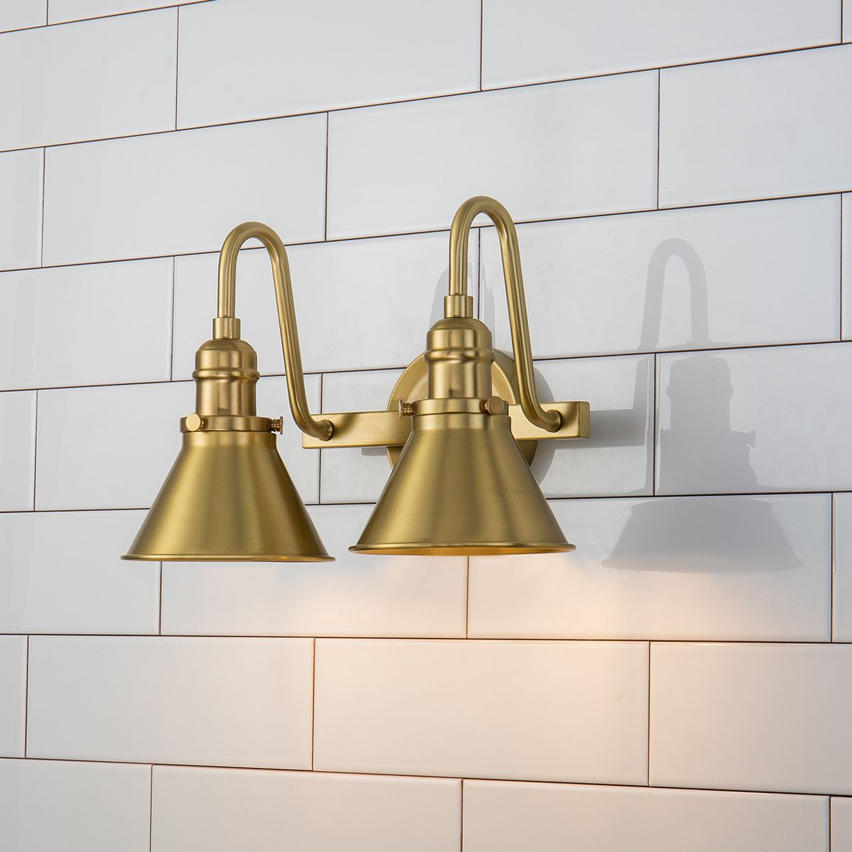 Lucas & McKearn Provence 2-Light Aged Brass Wall Light With Cone-Shaped Metal Shade