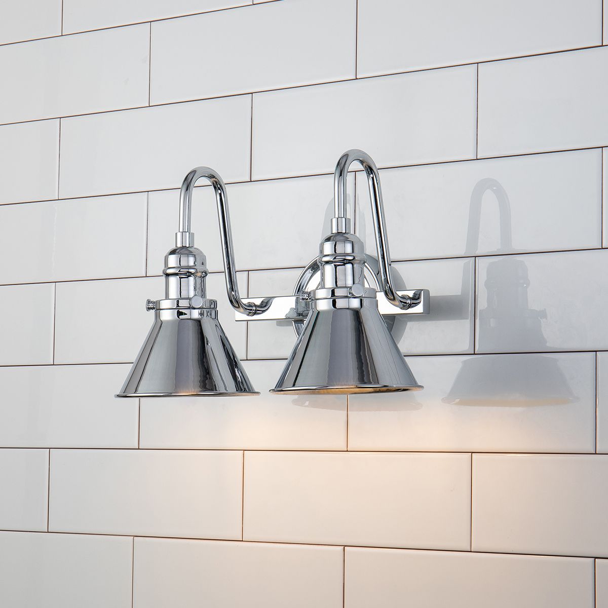 Lucas & McKearn Provence 2-Light Polished Chrome Wall Light With Cone-Shaped Metal Shade