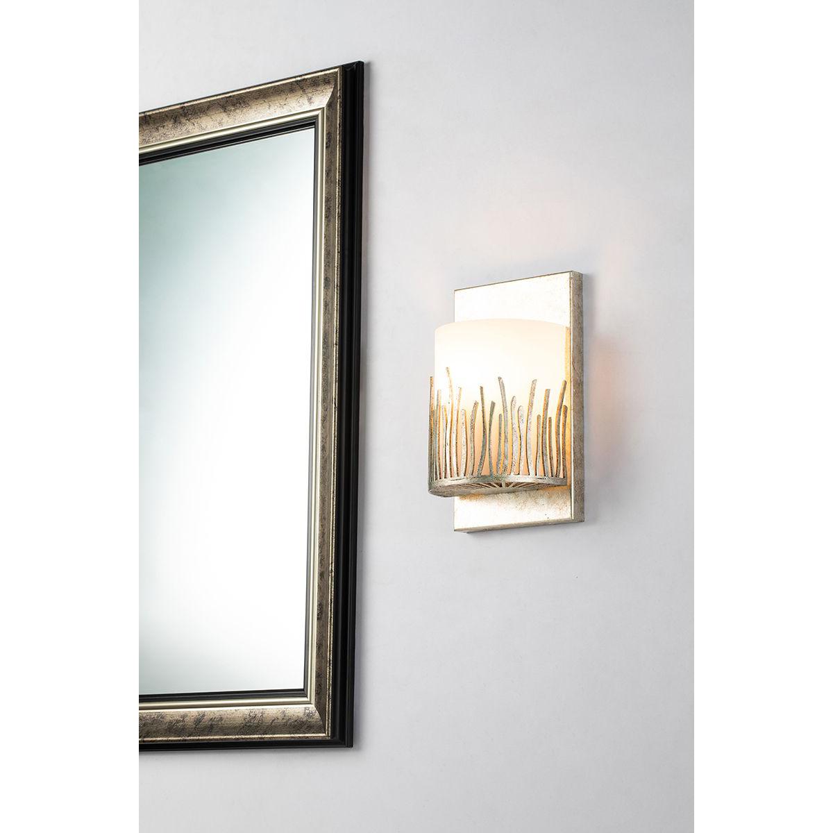 Lucas & McKearn Sawgrass 1-Light Silver Leaf Wall Light With Half-Drum Seeded Glass Shade in Grass-Like Holder
